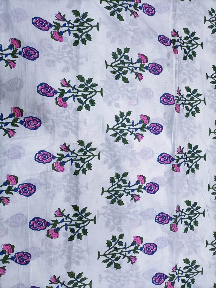 Off White Block Printed Cotton Fabric (1 Mtr) - Luxurion World