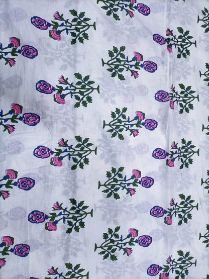 Off White Block Printed Cotton Fabric (1 Mtr) - Luxurion World
