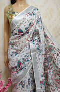 Off White Block Printed Cotton Linen Saree - Luxurion World