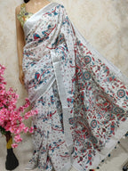 Off White Block Printed Cotton Linen Saree - Luxurion World