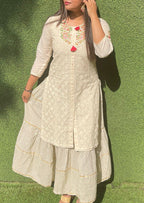 Off White Chikankari One Piece Dress - Luxurion World