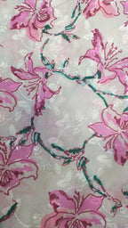 Off White Digital Printed Chikankari Cotton Sequins Work Fabric ( 1 Mtr ) - Luxurion World