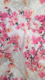 Off White Digital Printed Chikankari Cotton Sequins Work Fabric ( 1 Mtr ) - Luxurion World