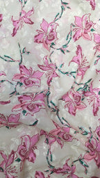 Off White Digital Printed Chikankari Cotton Sequins Work Fabric ( 1 Mtr ) - Luxurion World