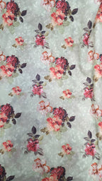 Off White Digital Printed Chikankari Cotton Sequins Work Fabric ( 1 Mtr ) - Luxurion World