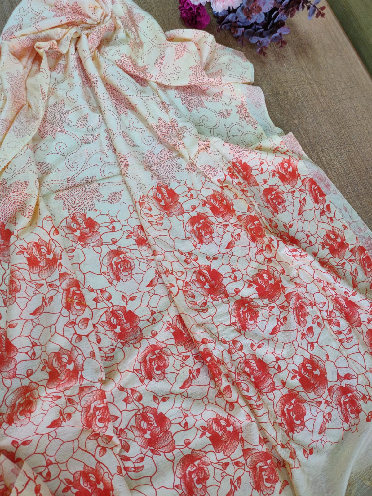 Off White Digital Printed Linen Cotton Dupatta - Luxurion World