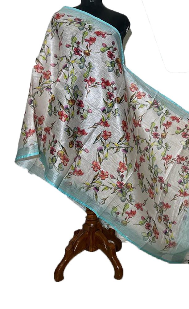 Off White Digital Printed Linen Dupatta - Luxurion World