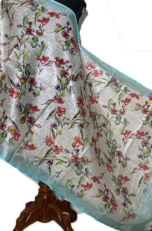 Off White Digital Printed Linen Dupatta - Luxurion World
