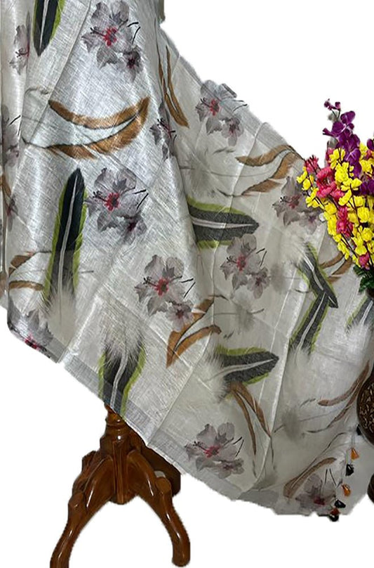 Off White Digital Printed Linen Dupatta - Luxurion World