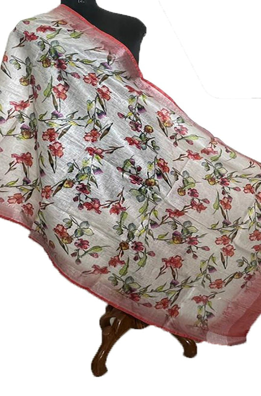 Off White Digital Printed Linen Dupatta - Luxurion World