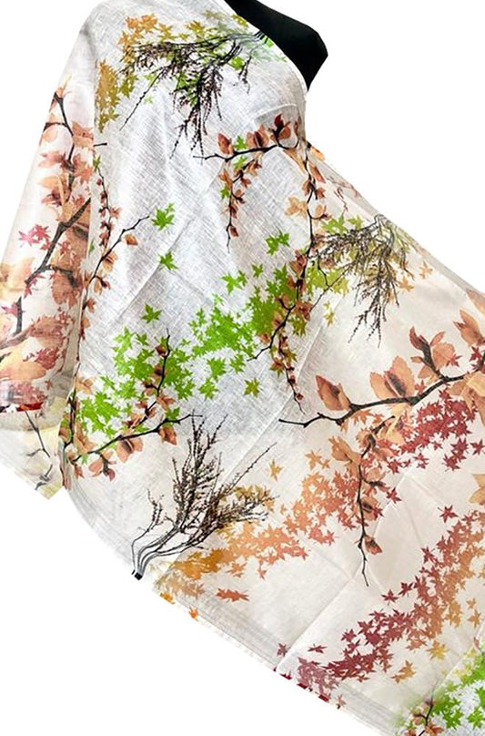 Off White Digital Printed Linen Floral Design Dupatta - Luxurion World