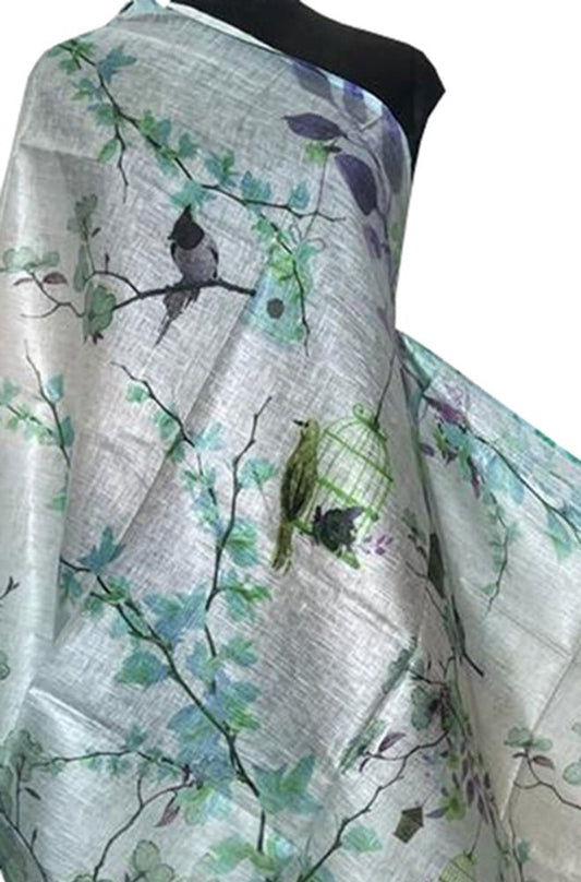 Off White Digital Printed Linen Floral Design Dupatta - Luxurion World