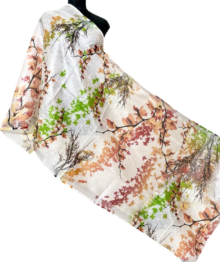 Off White Digital Printed Linen Floral Design Dupatta - Luxurion World