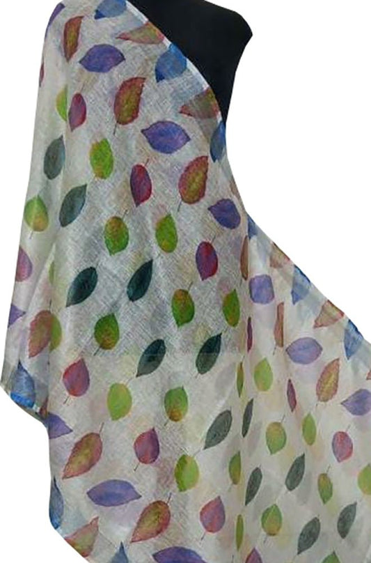 Off White Digital Printed Linen Floral Design Dupatta - Luxurion World