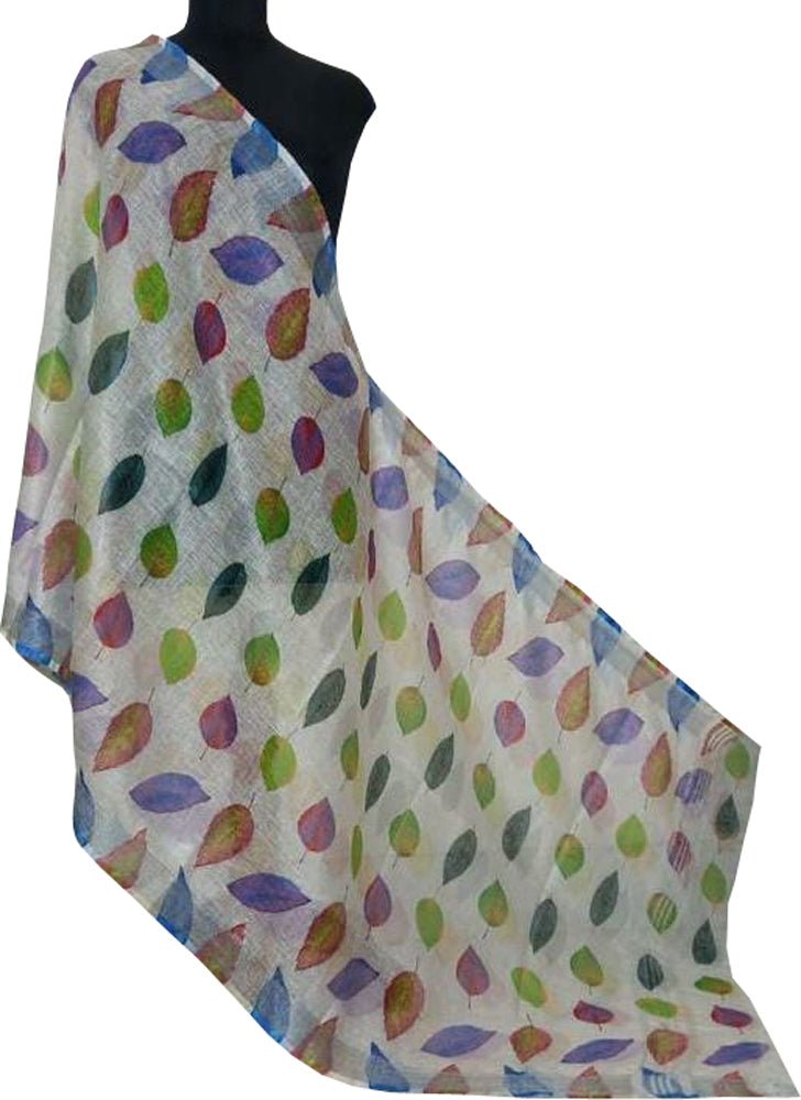 Off White Digital Printed Linen Floral Design Dupatta - Luxurion World