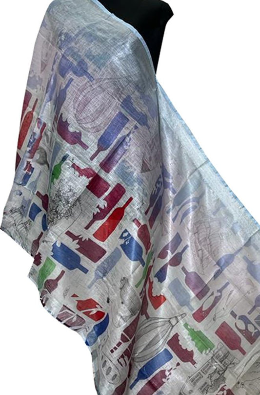 Off White Digital Printed Linen Floral Design Dupatta - Luxurion World