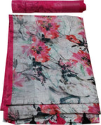 Off White Digital Printed Linen Floral Design Saree - Luxurion World