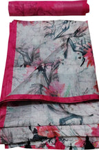 Off White Digital Printed Linen Floral Design Saree - Luxurion World