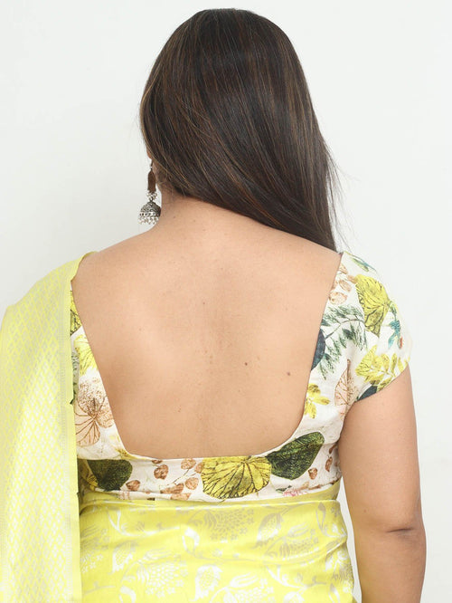 Off White Digital Printed Linen V Neck Blouse - Luxurion World