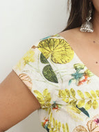 Off White Digital Printed Linen V Neck Blouse - Luxurion World