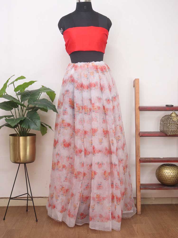Off White Digital Printed Organza Lehenga With Satin Silk Blouse Piece Fabric - Luxurion World