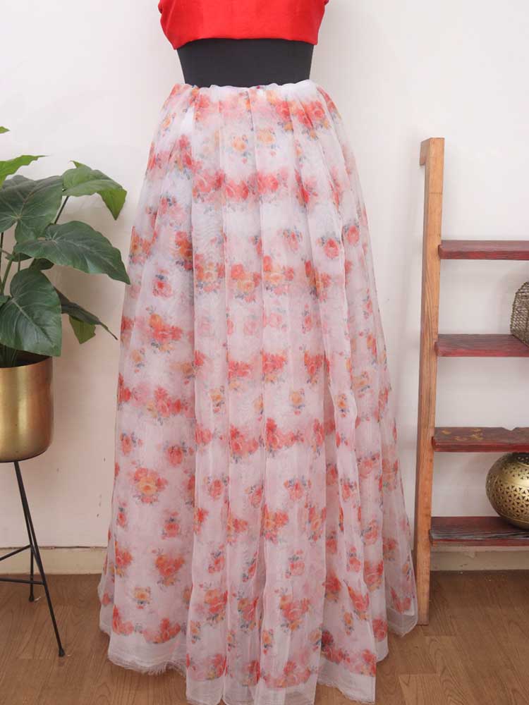 Off White Digital Printed Organza Lehenga With Satin Silk Blouse Piece Fabric - Luxurion World