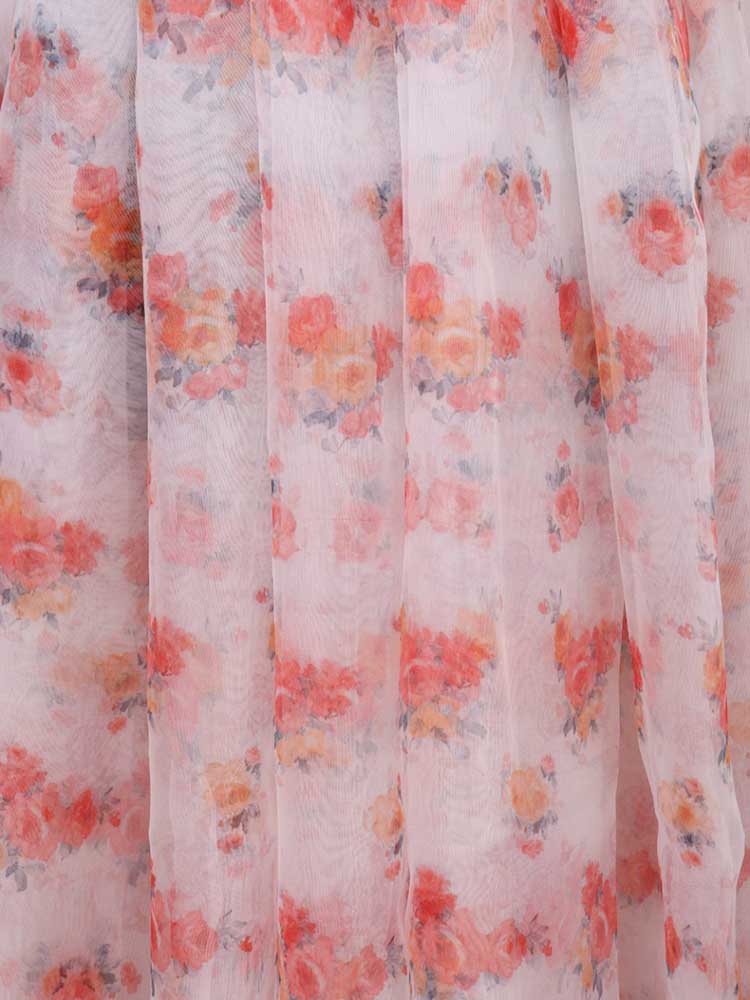 Off White Digital Printed Organza Lehenga With Satin Silk Blouse Piece Fabric - Luxurion World