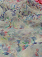 Off White Digital Printed Organza Silk Floral Design Fabric ( 1 Mtr ) - Luxurion World