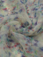 Off White Digital Printed Organza Silk Floral Design Fabric ( 1 Mtr ) - Luxurion World