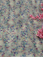Off White Digital Printed Organza Silk Floral Design Fabric ( 1 Mtr ) - Luxurion World