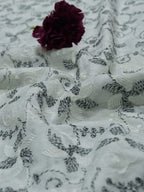 Off White Embroidered Chikankari Cotton Fabric (1 Mtr) - Luxurion World