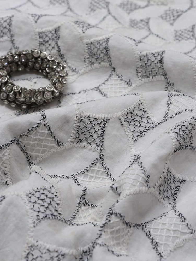 Off White Embroidered Chikankari Cotton Fabric (2.5 Mtr) - Luxurion World