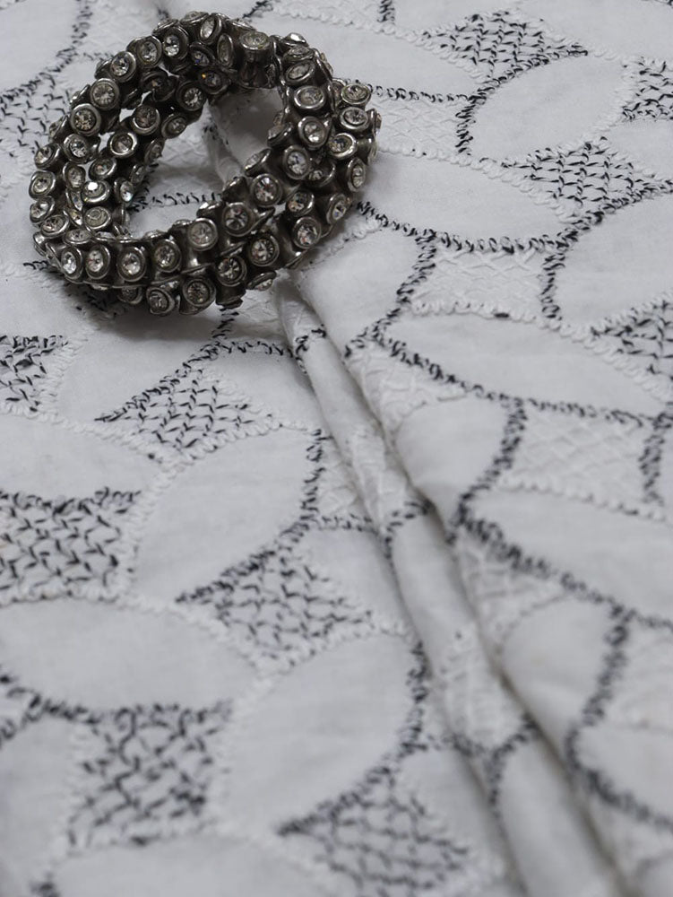 Off White Embroidered Chikankari Cotton Fabric (2.5 Mtr) - Luxurion World