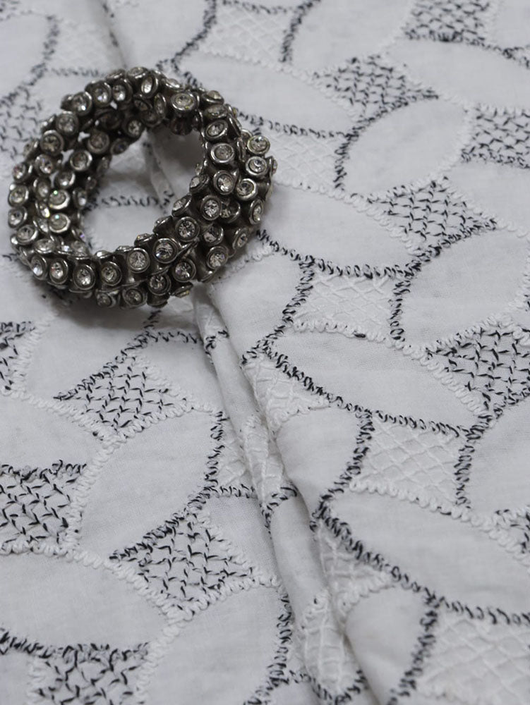 Off White Embroidered Chikankari Cotton Fabric (2.5 Mtr) - Luxurion World