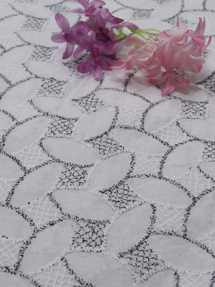 Off White Embroidered Chikankari Cotton Fabric (2.5 Mtr)