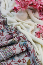 Off White Embroidered Kashmiri Aari Work Georgette Saree - Luxurion World