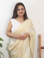 Off White Embroidered Kashmiri Aari Work Georgette Saree - Luxurion World