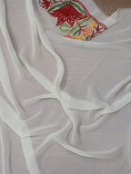 Off White Embroidered Kashmiri Aari Work Georgette Saree - Luxurion World