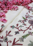 Off White Embroidered Kashmiri Aari Work Georgette Saree - Luxurion World