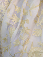 Off White Embroidered Kashmiri Aari Work Georgette Saree - Luxurion World