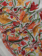 Off White Embroidered Kashmiri Aari Work Georgette Saree - Luxurion World