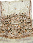 Off White Embroidered Kashmiri Aari Work Georgette Saree - Luxurion World