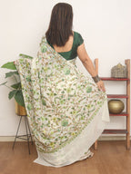 Off White Embroidered Kashmiri Aari Work Georgette Saree - Luxurion World