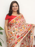 Off White Embroidered Kashmiri Aari Work Georgette Saree - Luxurion World