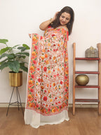 Off White Embroidered Kashmiri Aari Work Georgette Saree - Luxurion World