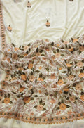 Off White Embroidered Kashmiri Aari Work Georgette Saree - Luxurion World