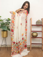 Off White Embroidered Kashmiri Aari Work Georgette Saree - Luxurion World