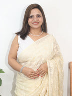Off White Embroidered Kashmiri Aari Work Georgette Saree - Luxurion World