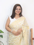Off White Embroidered Kashmiri Aari Work Georgette Saree - Luxurion World
