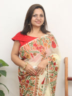 Off White Embroidered Kashmiri Aari Work Georgette Saree - Luxurion World